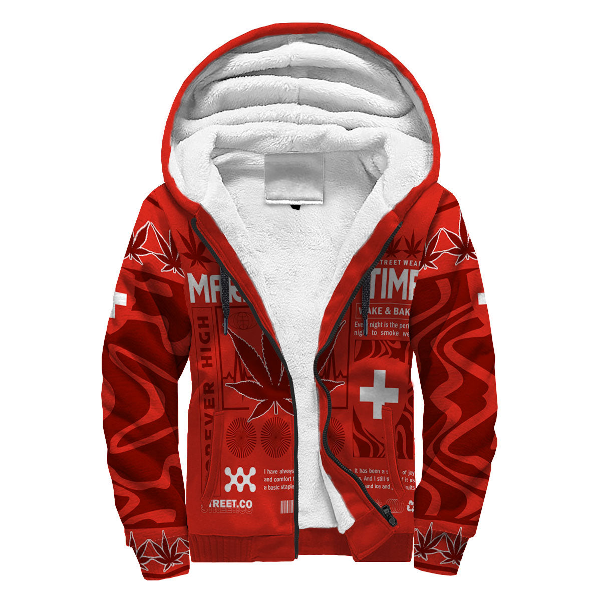 Switzerland Sherpa Hoodie Flag & Coat Of Arms Marijuanas Style