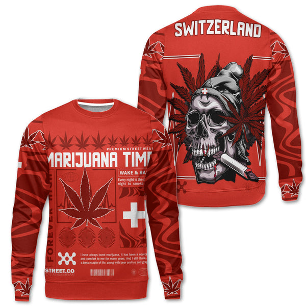 Switzerland Sweatshirt Flag & Coat Of Arms Marijuanas Style