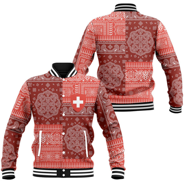 Switzerland Baseball Jacket Flag And Paisley Basic Style 1