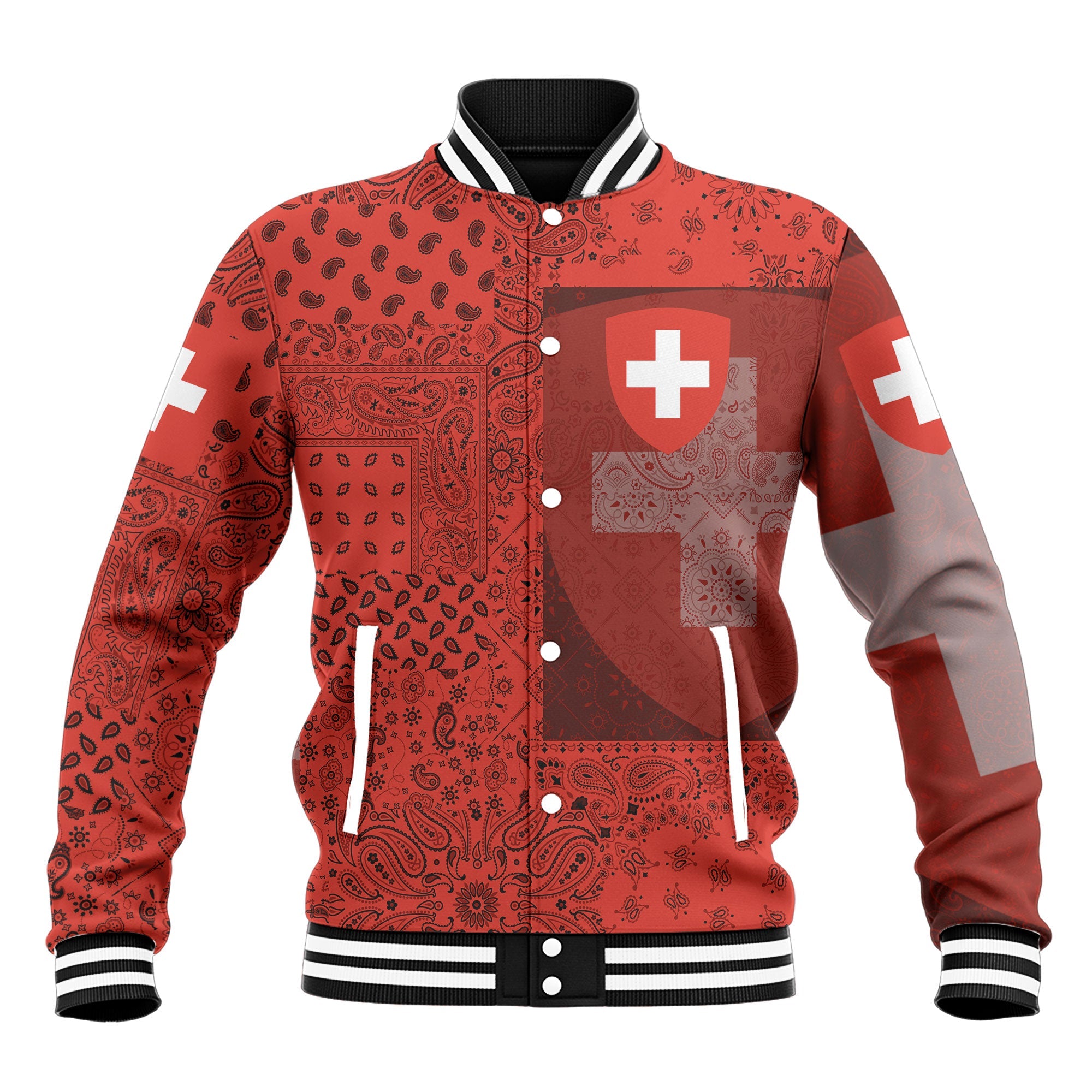 Switzerland Baseball Jacket Paisley Flag And Skull Style 2