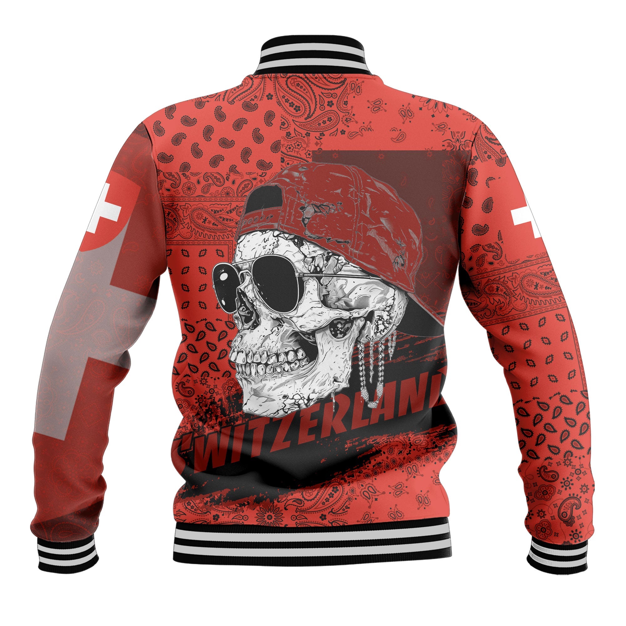 Switzerland Baseball Jacket Paisley Flag And Skull Style 3