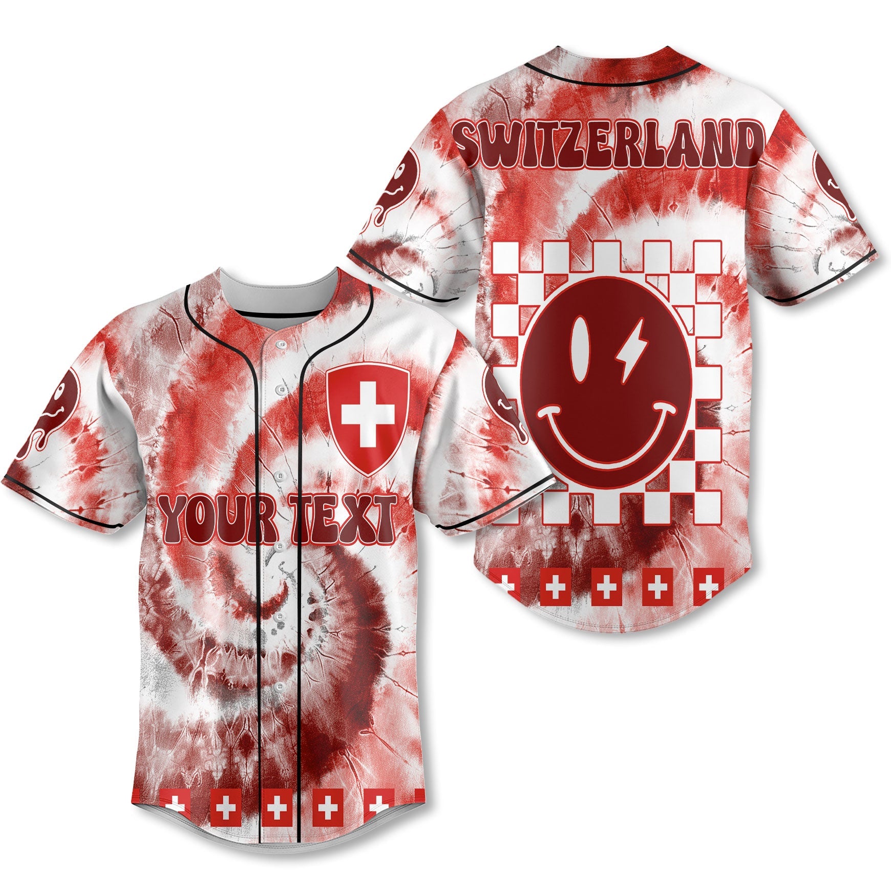 Switzerland Baseball Jersey Custom Tie Dye Style 1