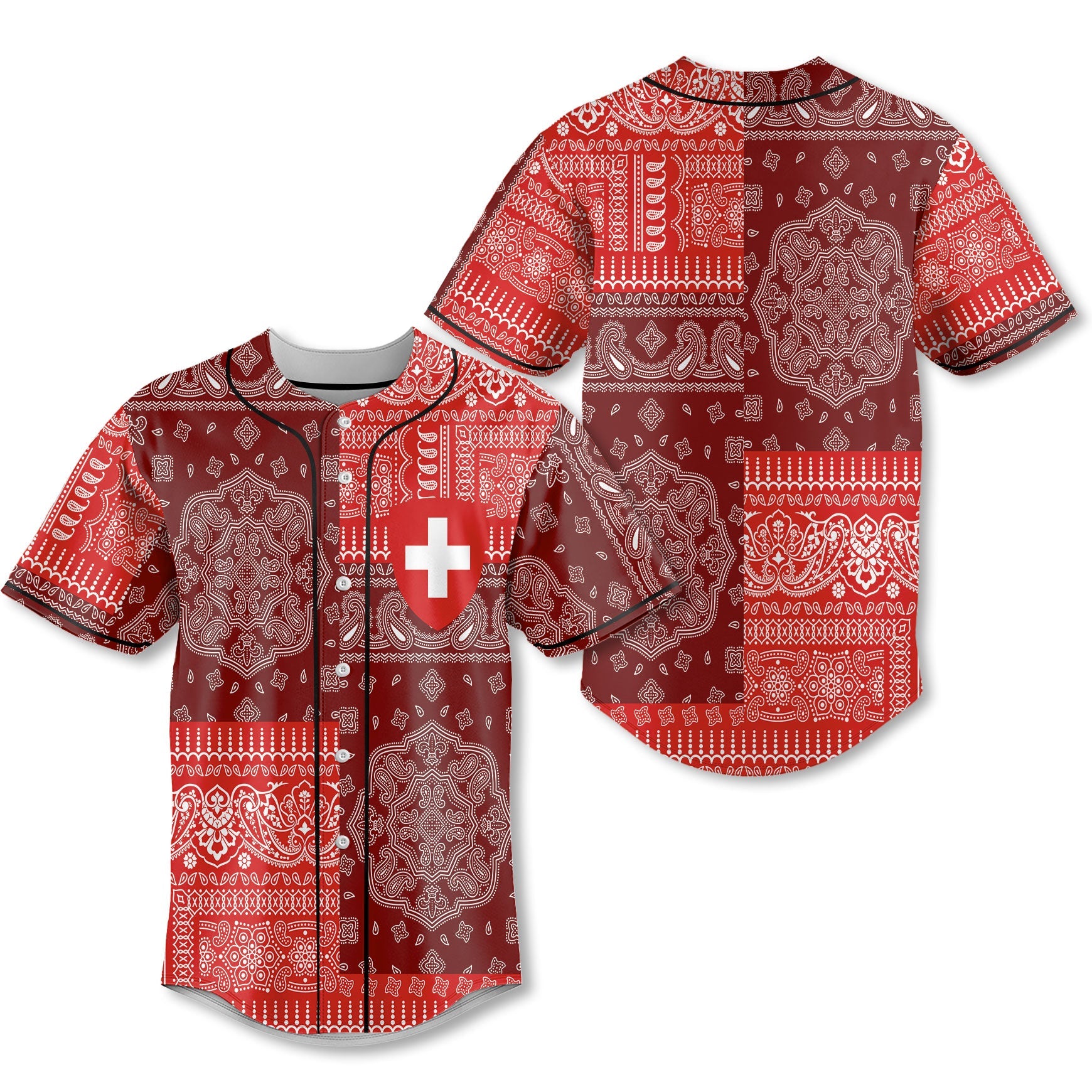 Switzerland Baseball Jersey Flag And Paisley Basic Style 1