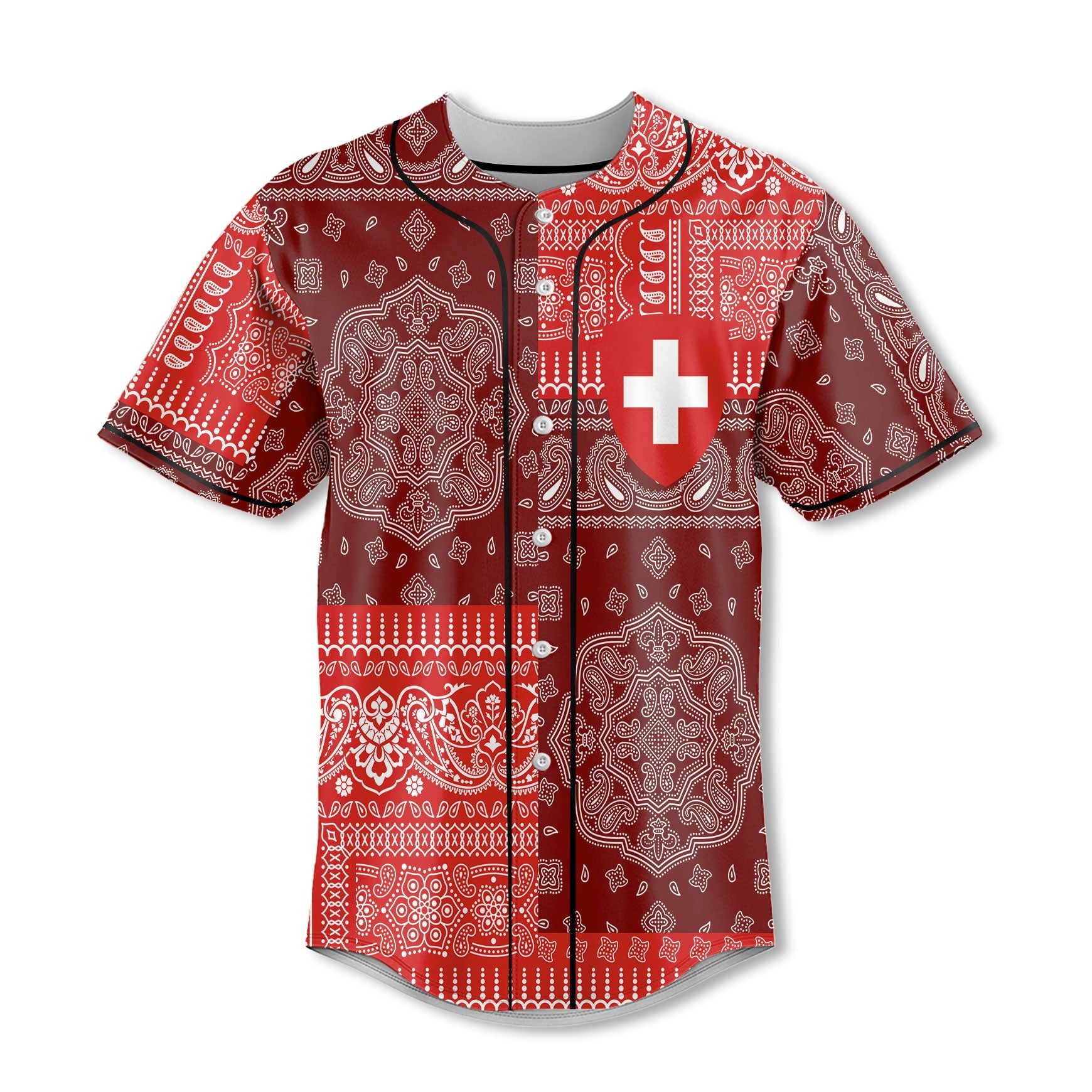 Switzerland Baseball Jersey Flag And Paisley Basic Style 2