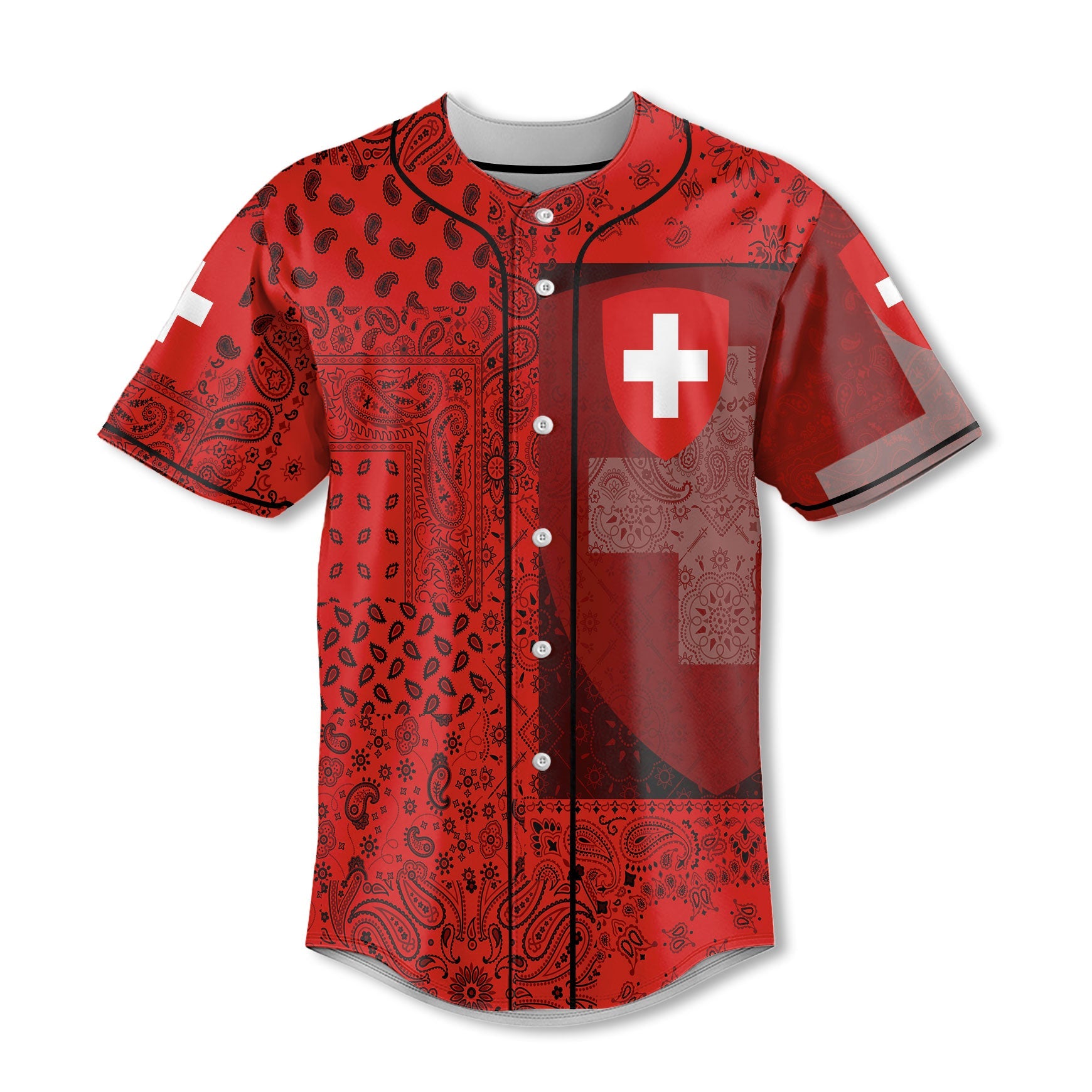 Switzerland Baseball Jersey Paisley Flag And Skull Style 2