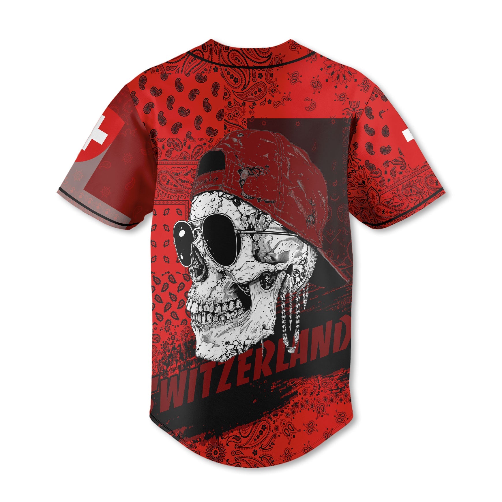 Switzerland Baseball Jersey Paisley Flag And Skull Style 3