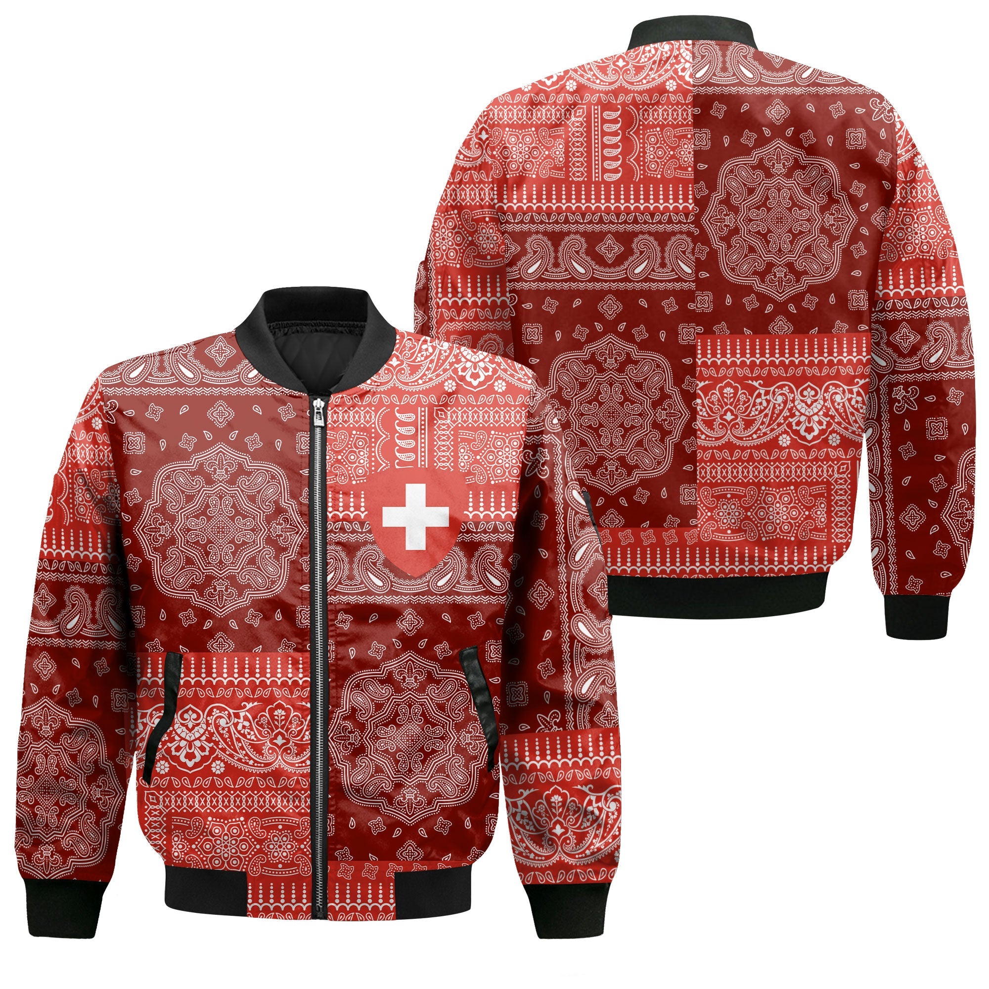 Switzerland Bomber Jacket Flag And Paisley Basic Style 1