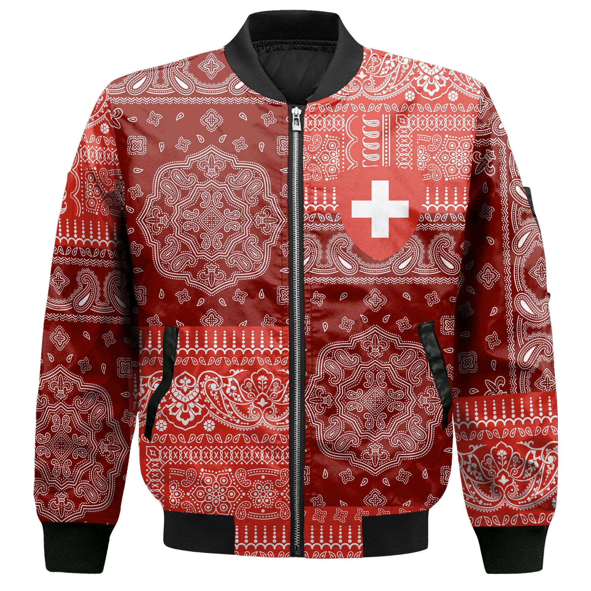 Switzerland Bomber Jacket Flag And Paisley Basic Style 2