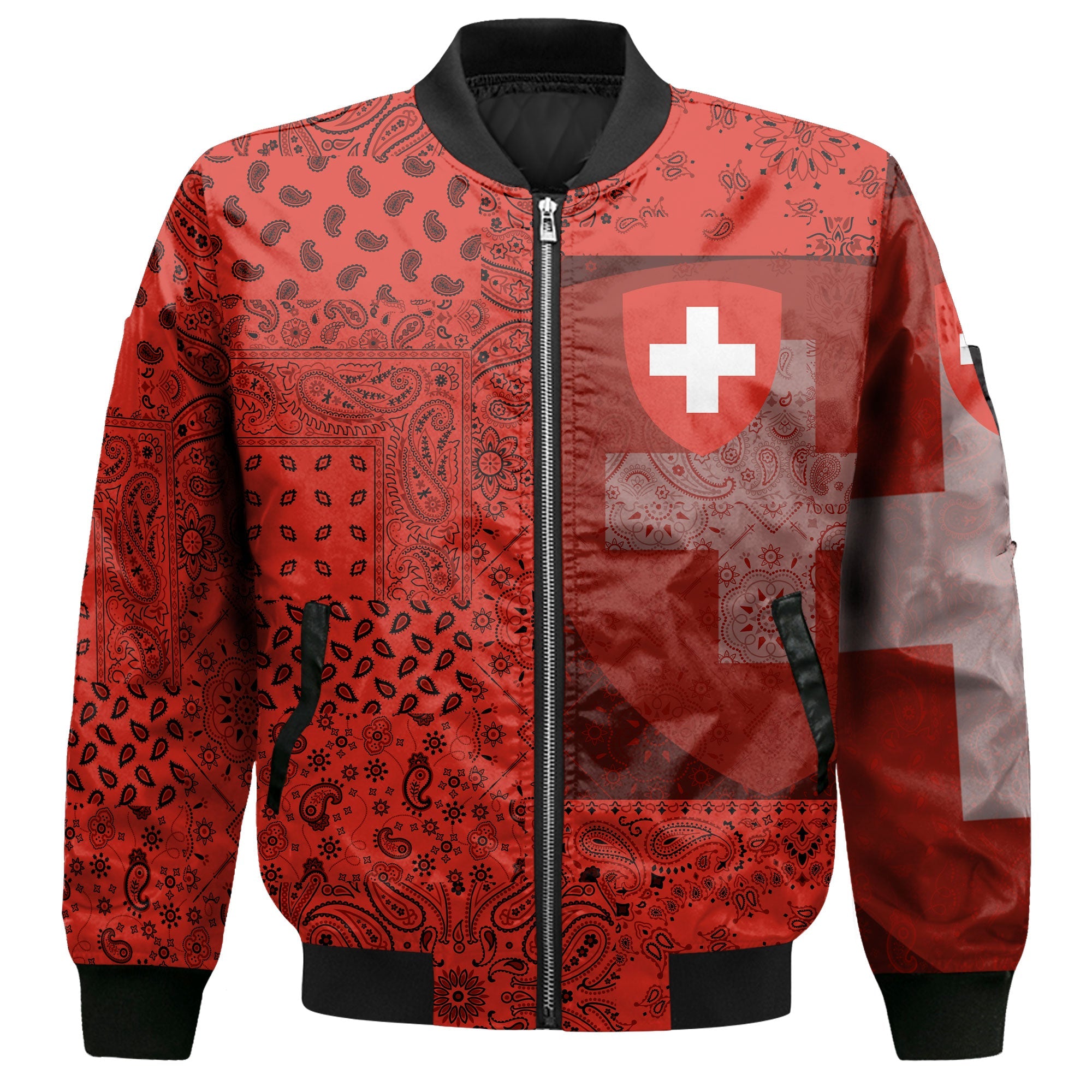 Switzerland Bomber Jacket Paisley Flag And Skull Style 2