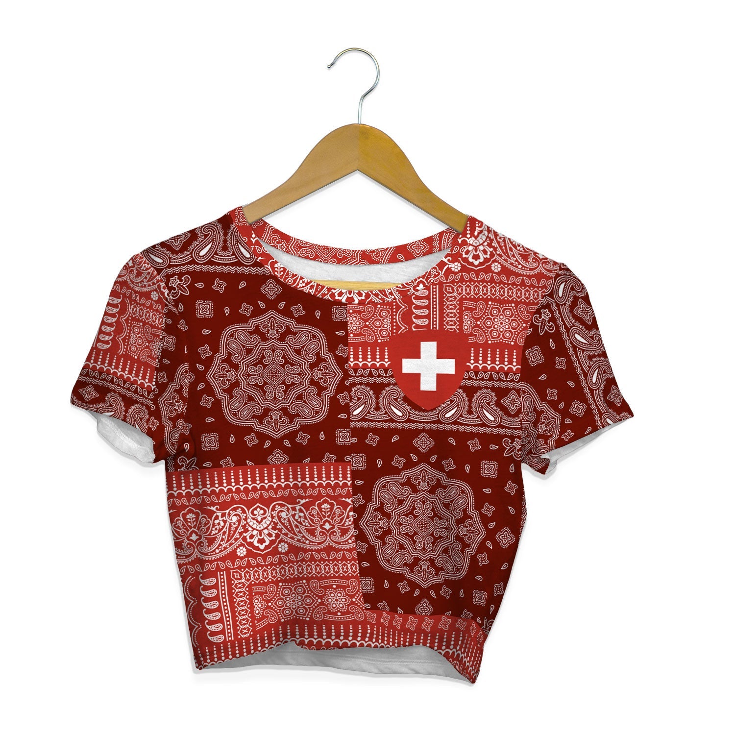 Switzerland Croptop T Shirt Flag And Paisley Basic Style 1