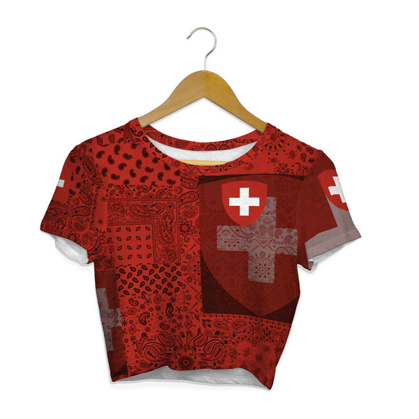 Switzerland Croptop T Shirt Paisley Flag And Skull Style 1