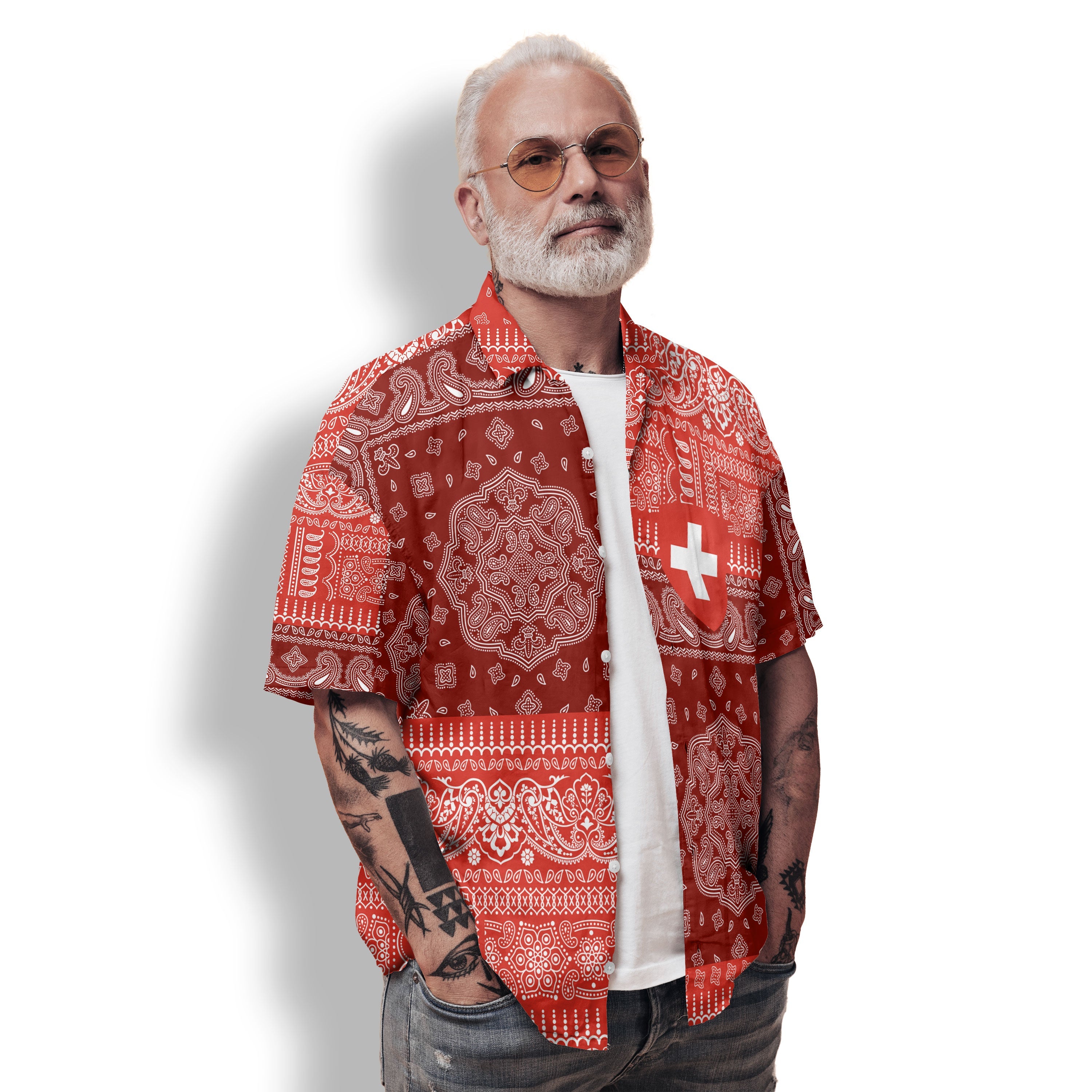 Switzerland Hawaiian Shirt Flag And Paisley Basic Style 2