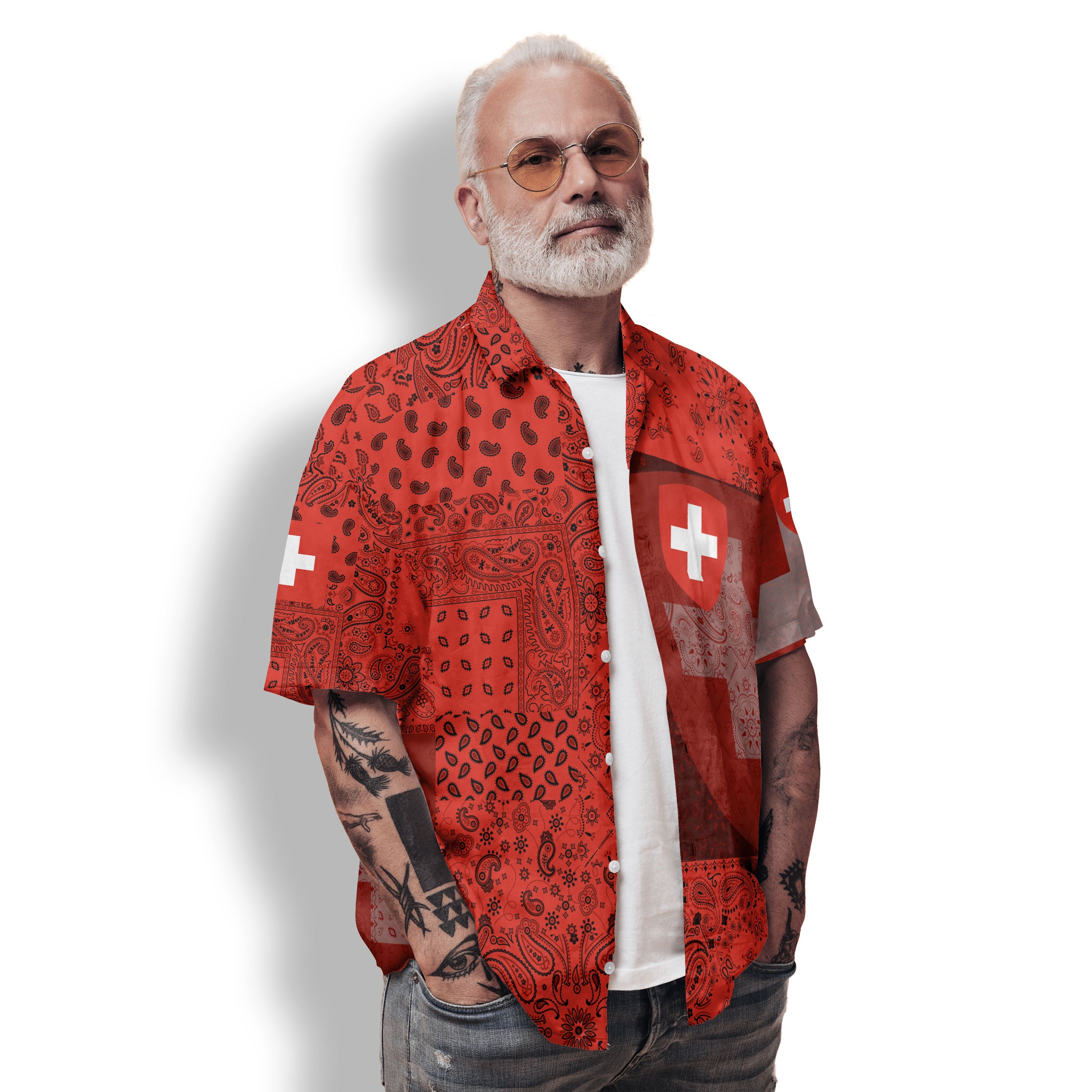 Switzerland Hawaiian Shirt Paisley Flag And Skull Style 2