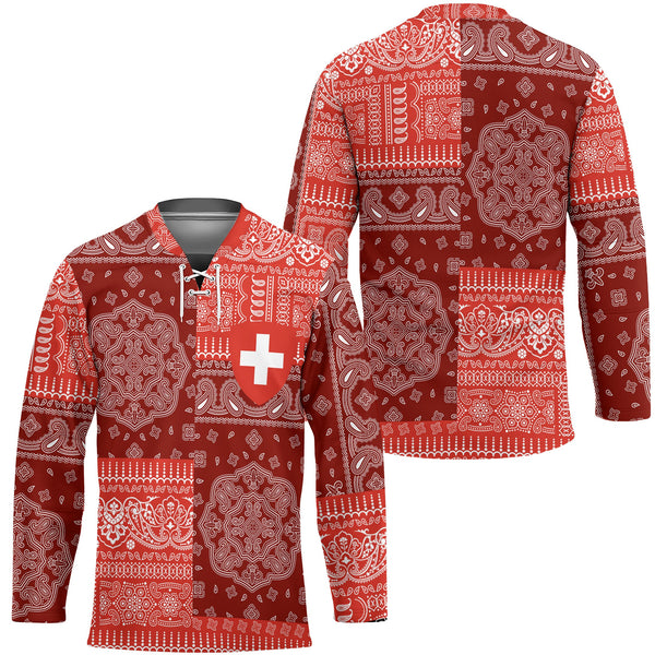 Switzerland Hockey Jersey Flag And Paisley Basic Style 1