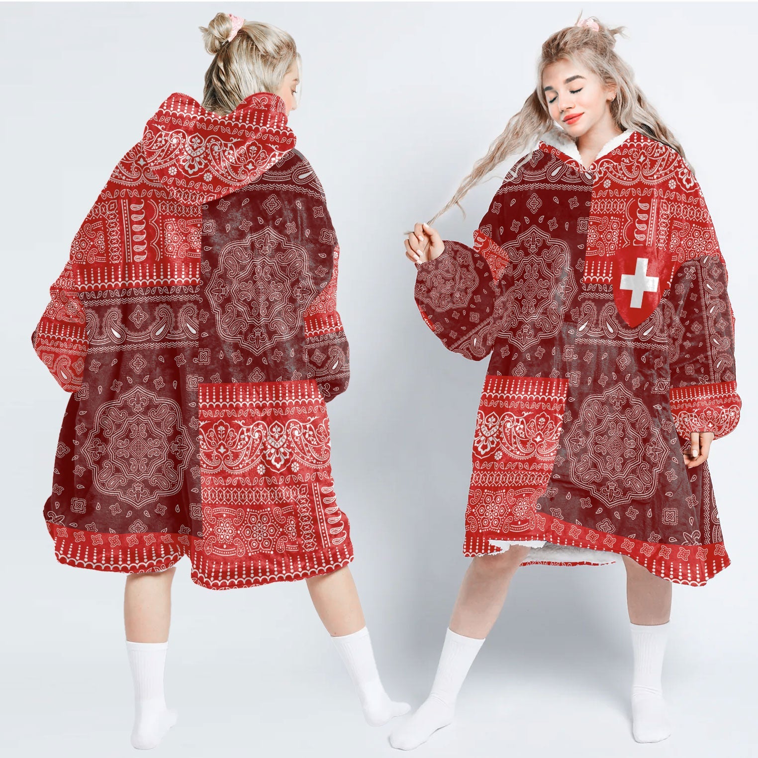 Switzerland Hoodie Blanket Flag And Paisley Basic Style 1