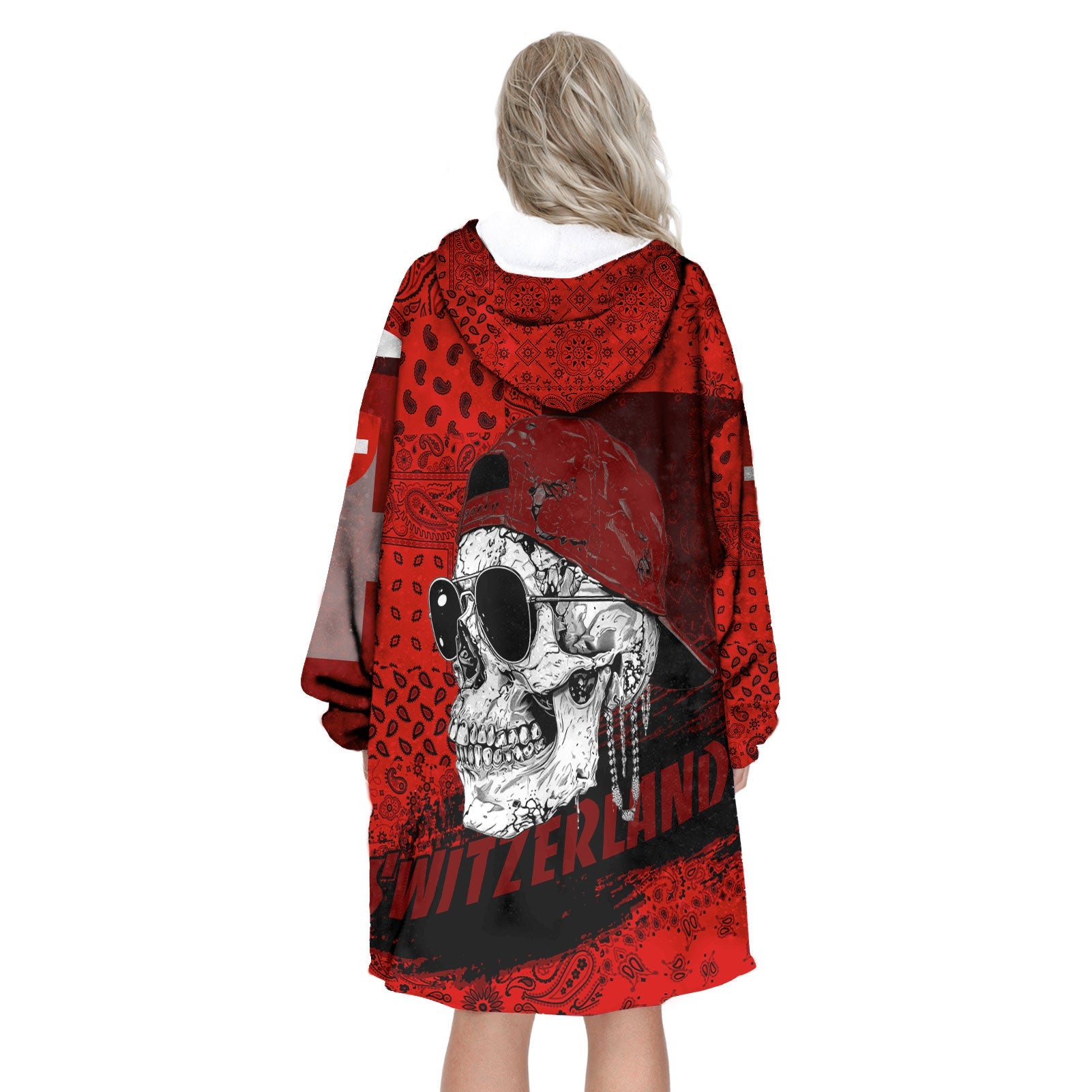 Switzerland Hoodie Blanket Paisley Flag And Skull Style 3