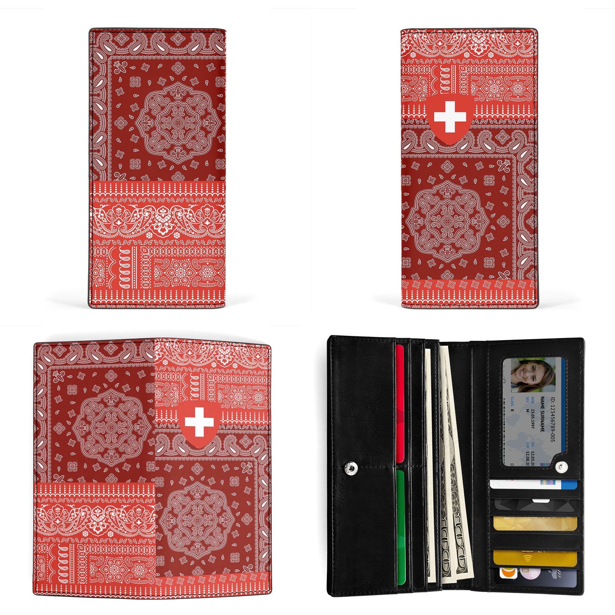 Switzerland Leather Wallet Flag And Paisley Basic Style 3