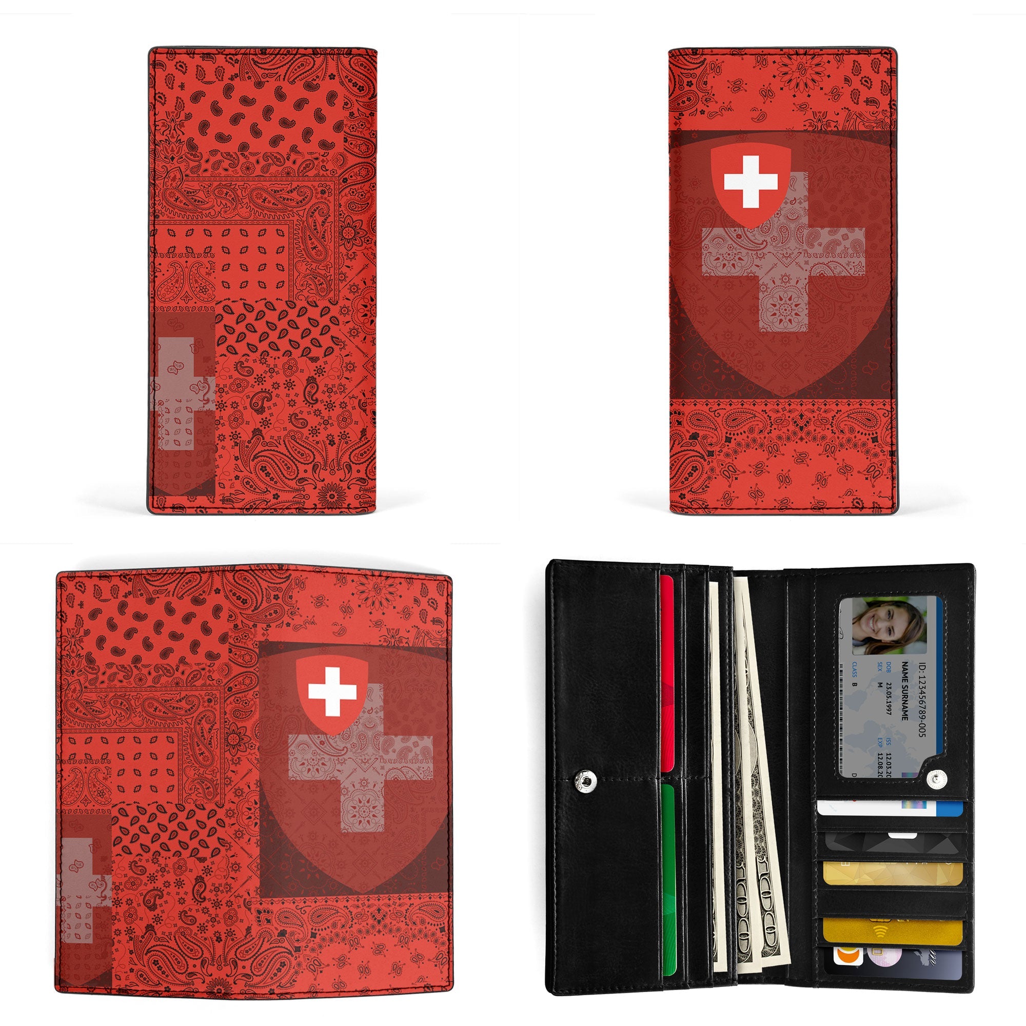 Switzerland Leather Wallet Paisley Flag And Skull Style 3