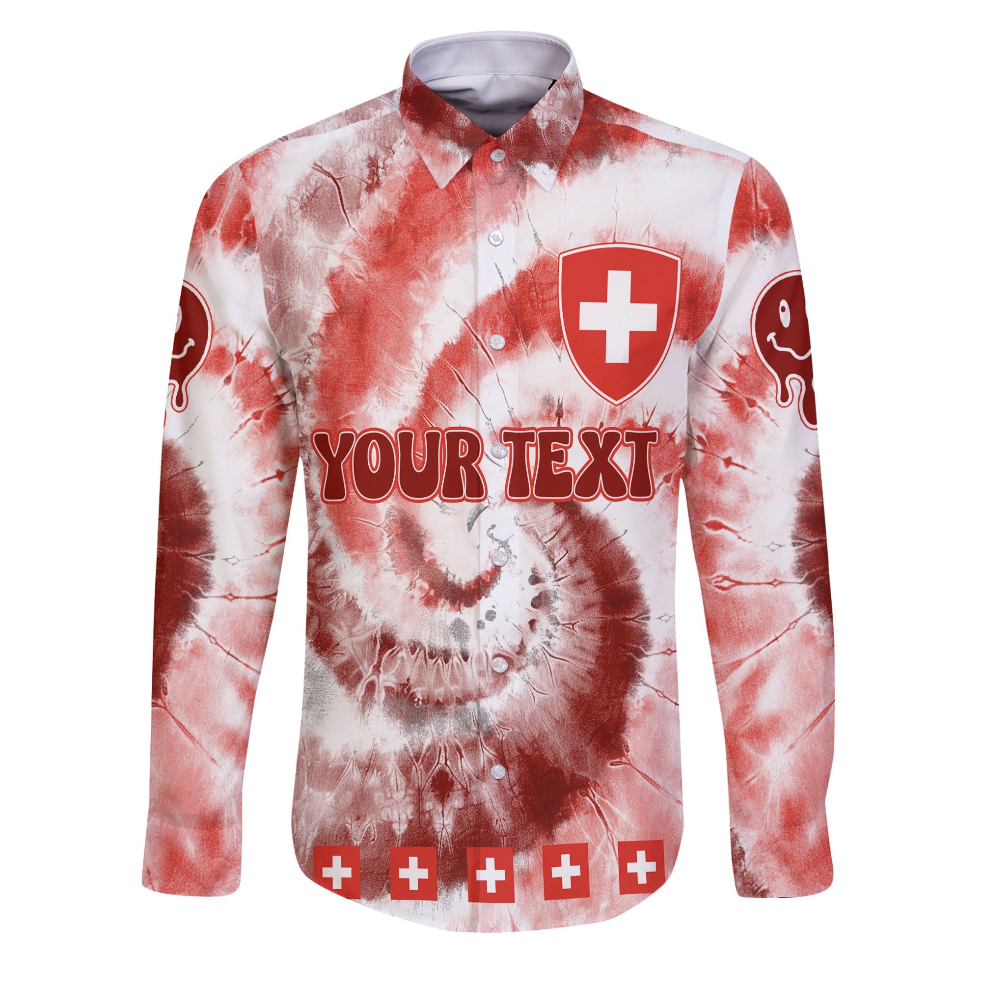 Switzerland Long Sleeve Button Shirt Custom Tie Dye Style 1