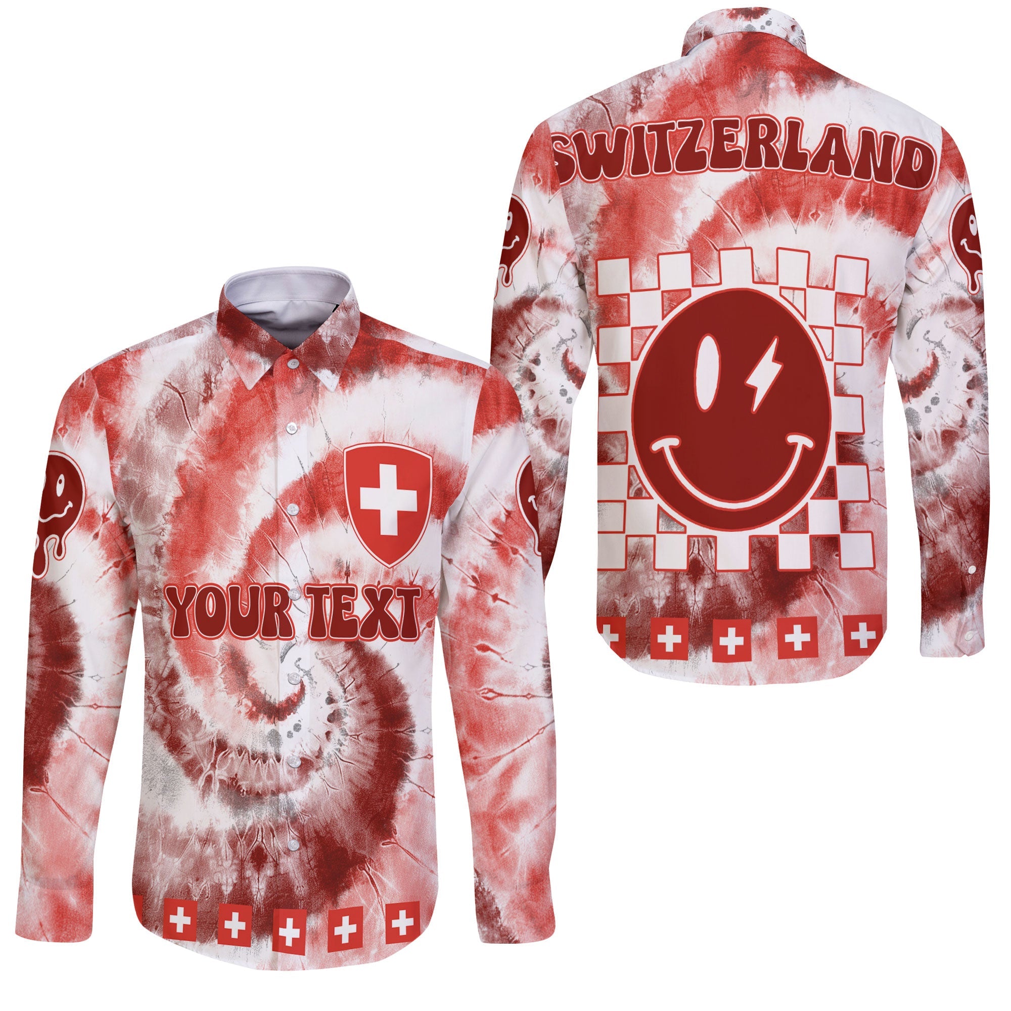 Switzerland Long Sleeve Button Shirt Custom Tie Dye Style 3