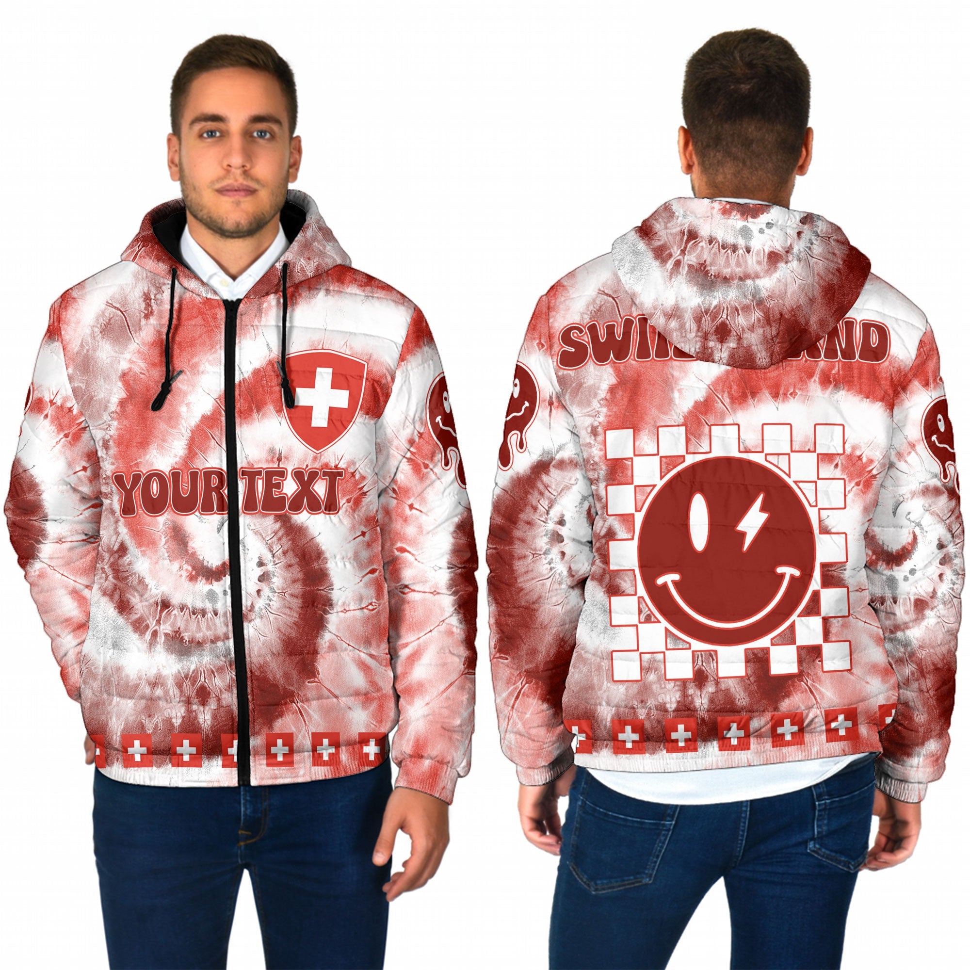 Switzerland Men Hooded Padded Jacket Custom Tie Dye Style 1