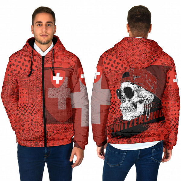 Switzerland Men Hooded Padded Jacket Paisley Flag And Skull Style 1