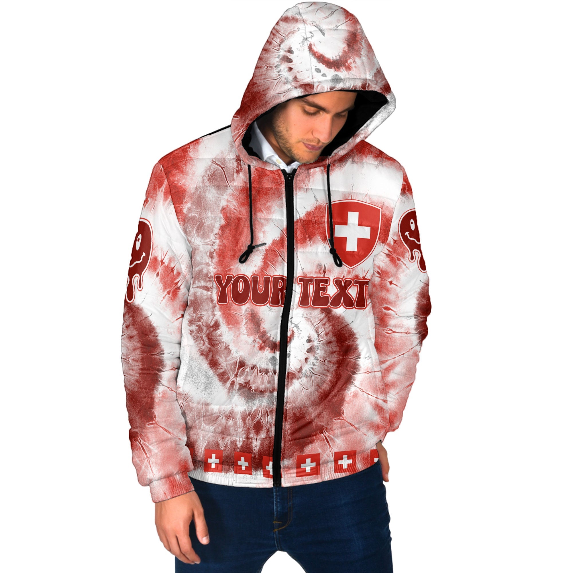 Switzerland Men Hooded Padded Jacket Custom Tie Dye Style 2