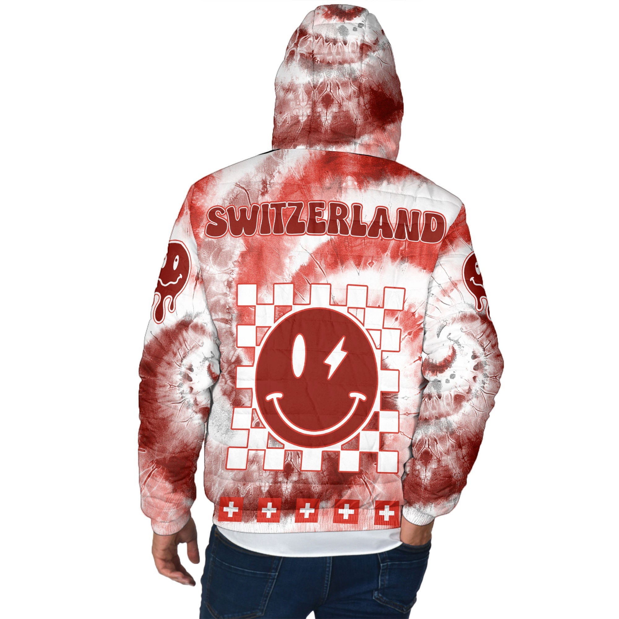 Switzerland Men Hooded Padded Jacket Custom Tie Dye Style 3