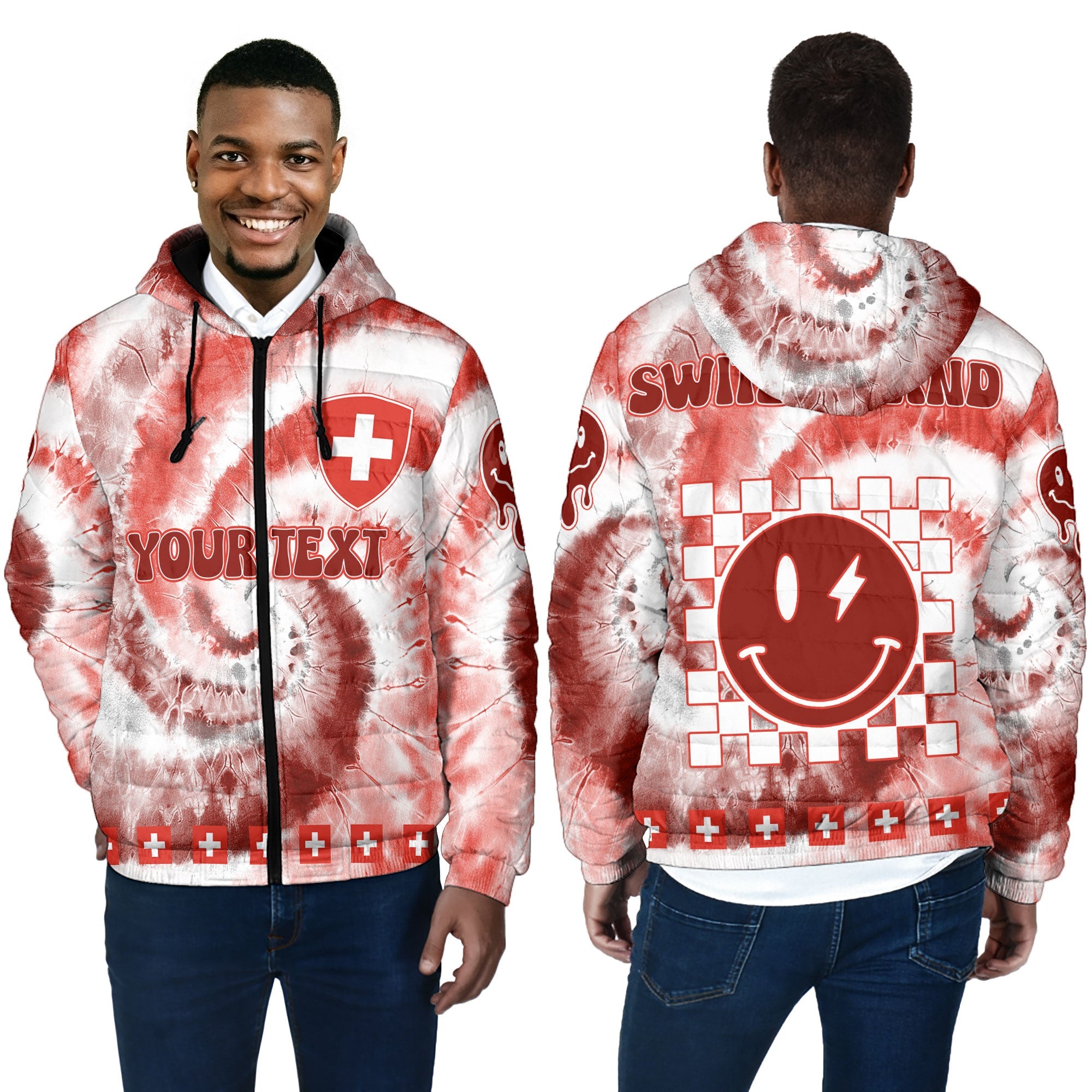 Switzerland Men Hooded Padded Jacket Custom Tie Dye Style 4