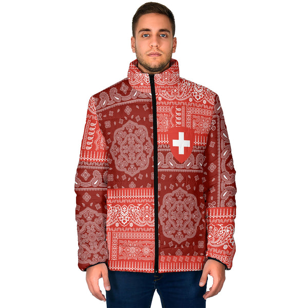 Switzerland Men Padded Jacket Flag And Paisley Basic Style 1