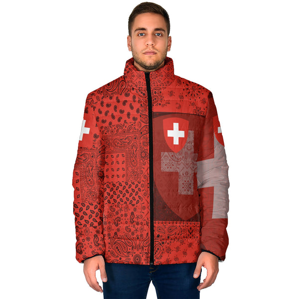 Switzerland Men Padded Jacket Paisley Flag And Skull Style 1