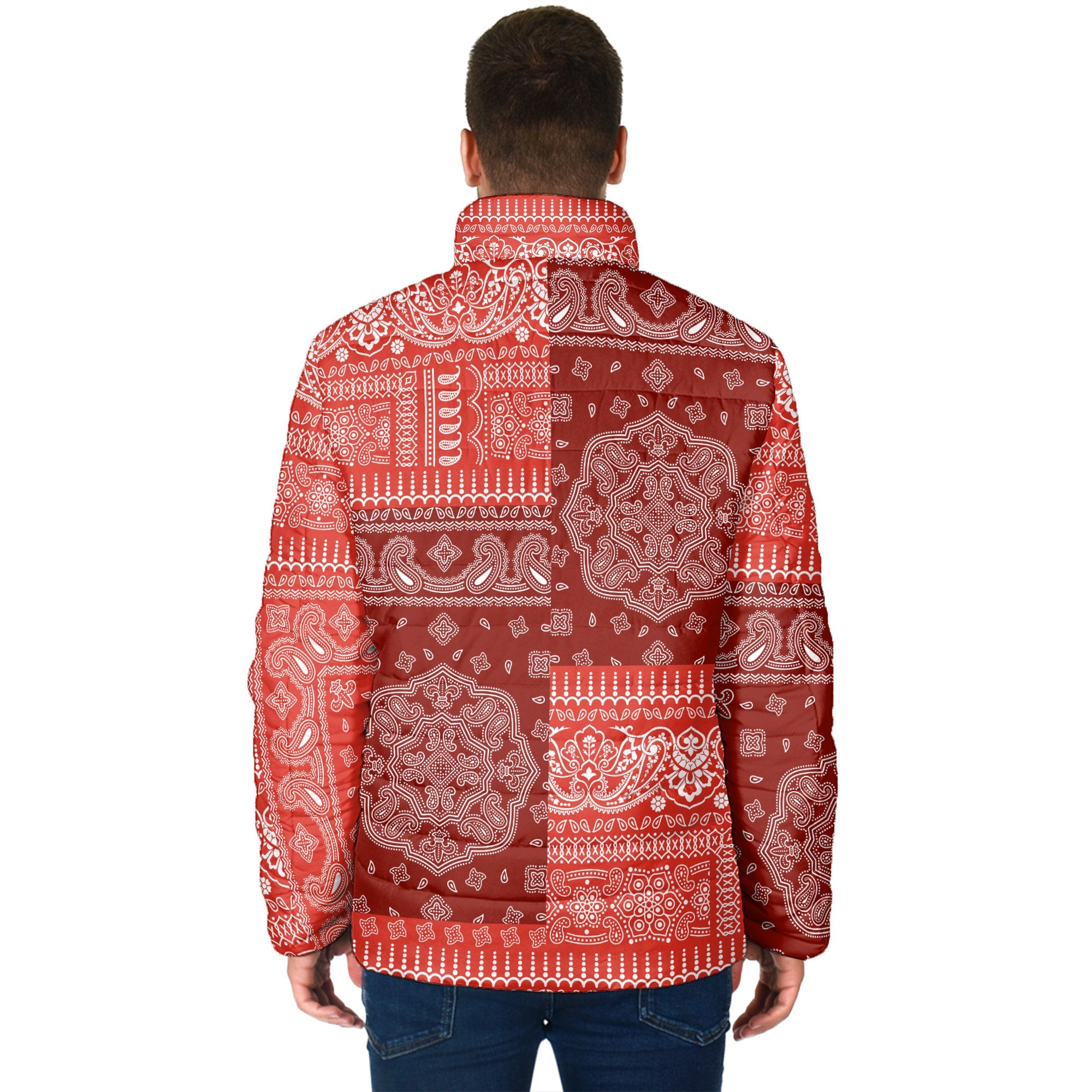 Switzerland Men Padded Jacket Flag And Paisley Basic Style 2