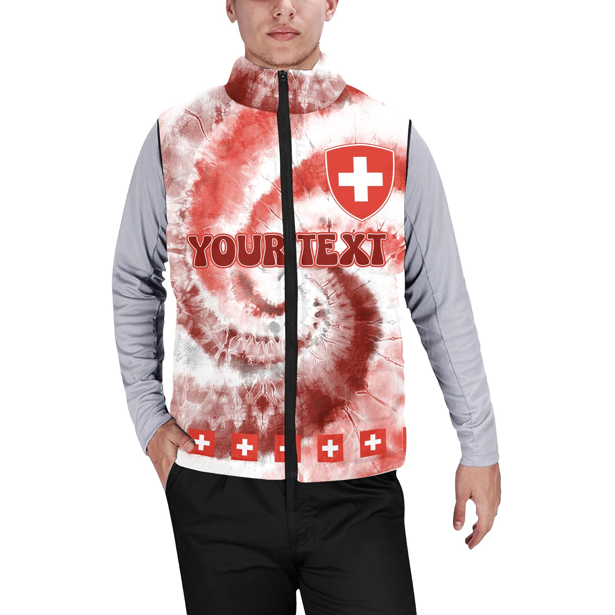 Switzerland Men Padded Jacket Vest Custom Tie Dye Style 1