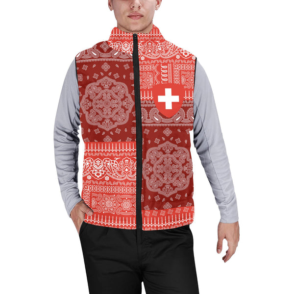 Switzerland Men Padded Jacket Vest Flag And Paisley Basic Style 1