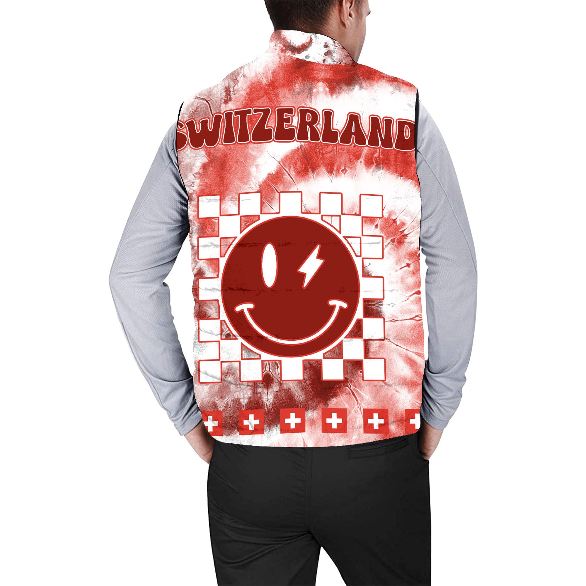 Switzerland Men Padded Jacket Vest Custom Tie Dye Style 2