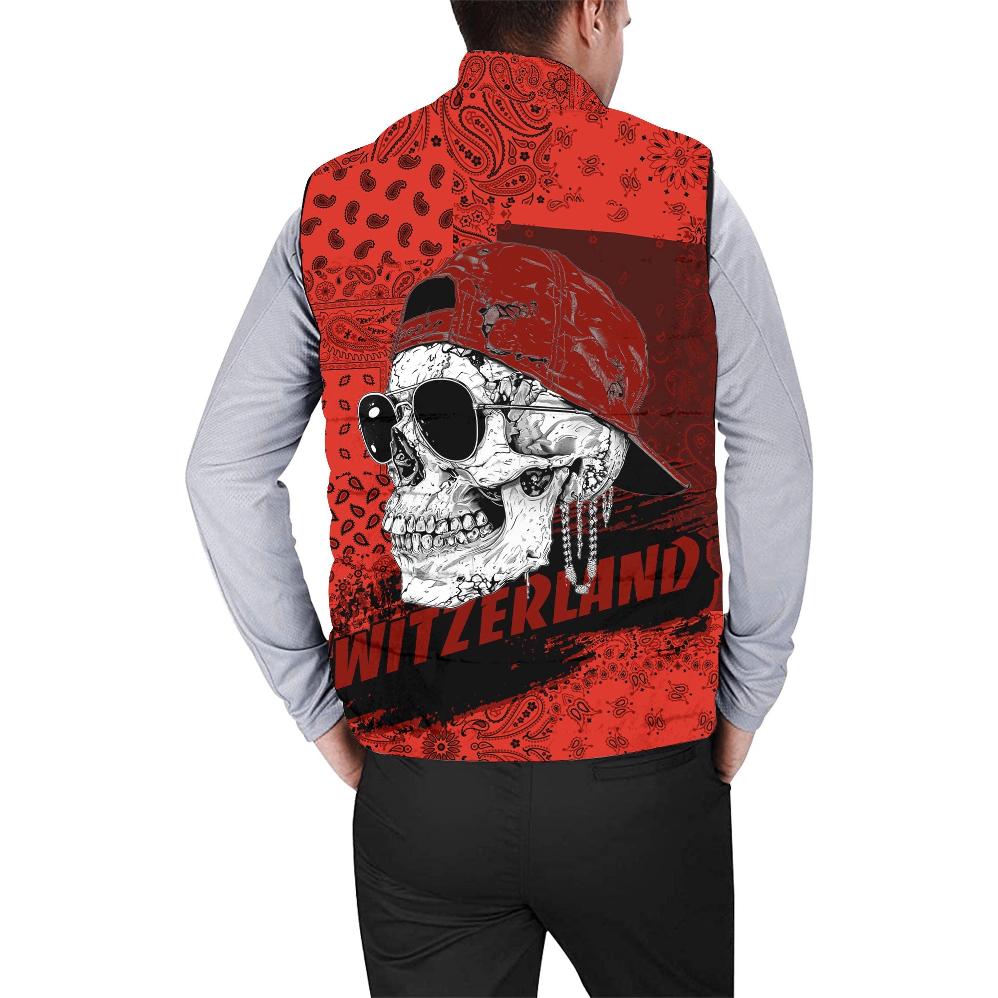 Switzerland Men Padded Jacket Vest Paisley Flag And Skull Style 2