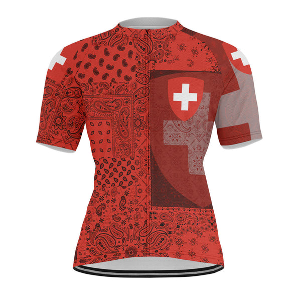 Switzerland Men Cycling Jersey Paisley Flag And Skull Style 1