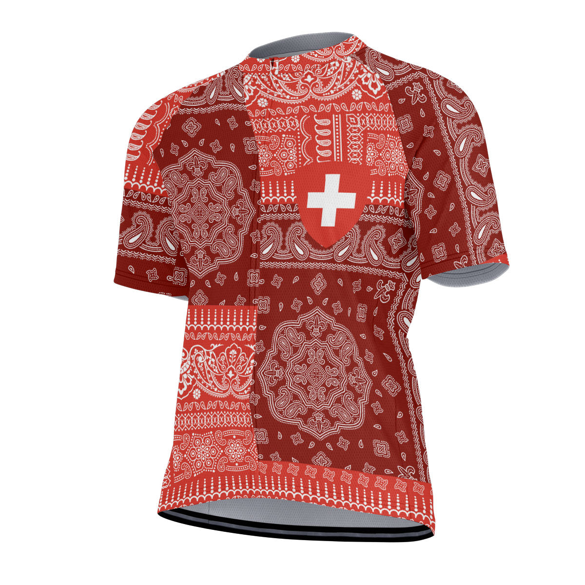 Switzerland Men Cycling Jersey Flag And Paisley Basic Style 2