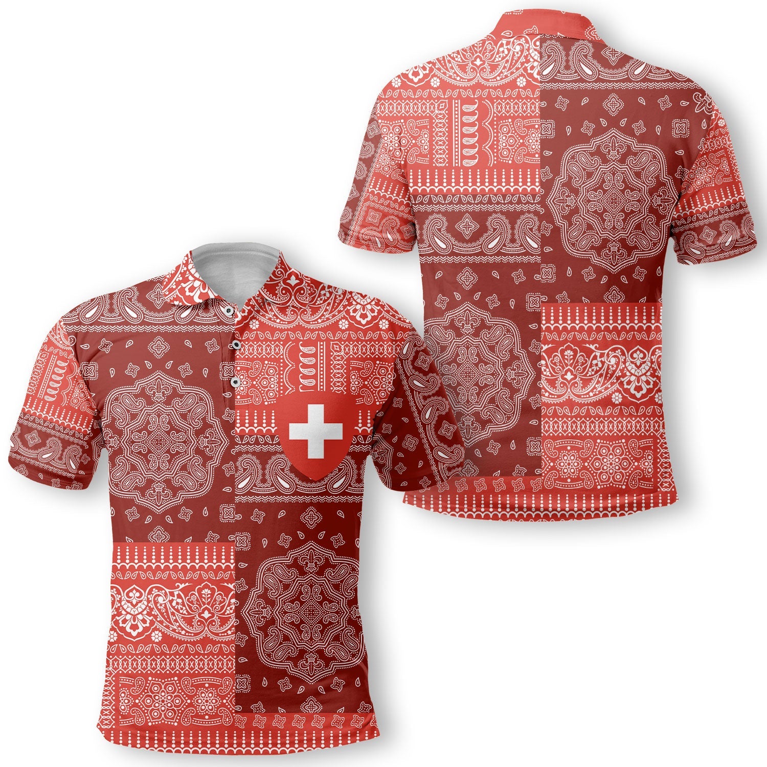 Switzerland Polo Shirt Flag And Paisley Basic Style 1