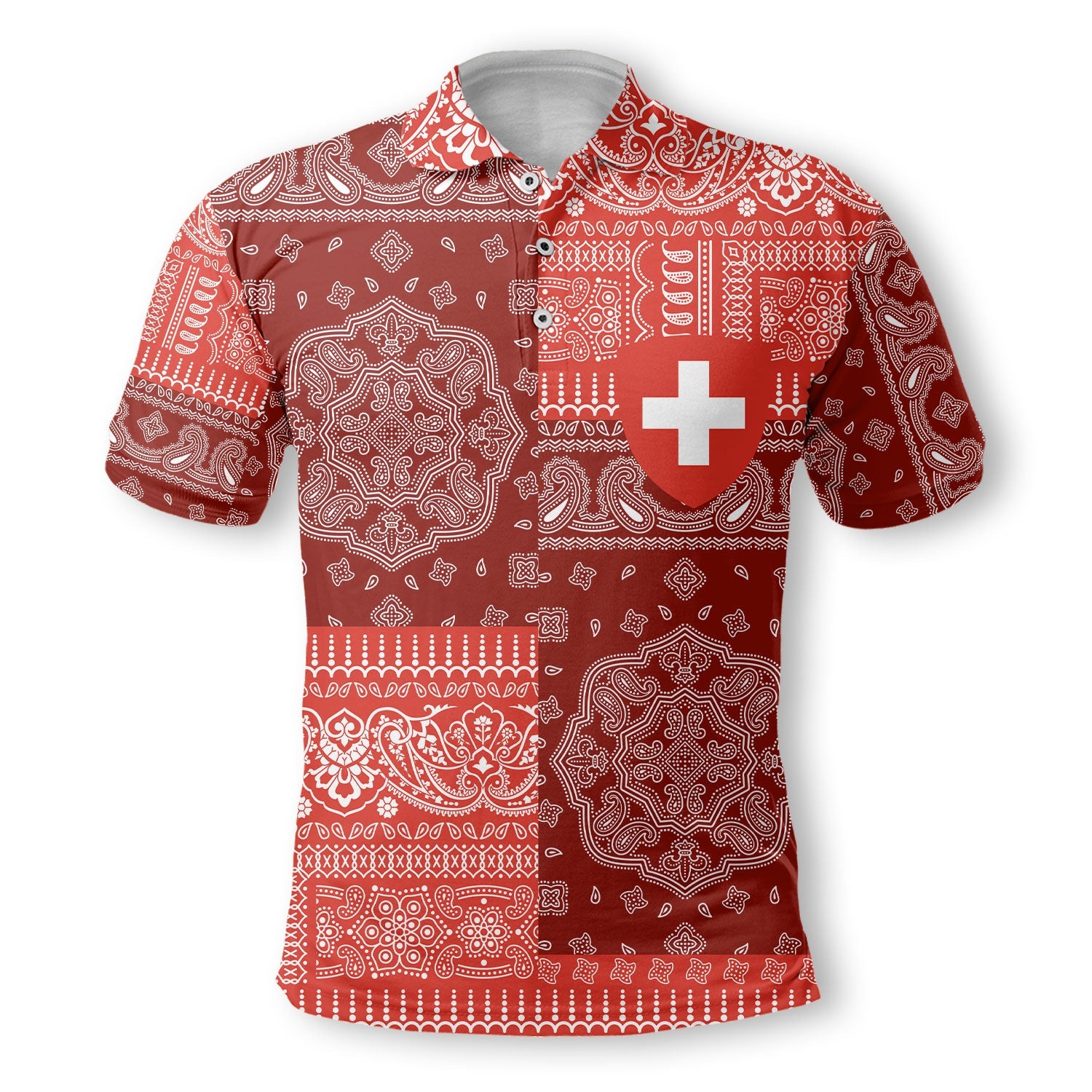 Switzerland Polo Shirt Flag And Paisley Basic Style 2