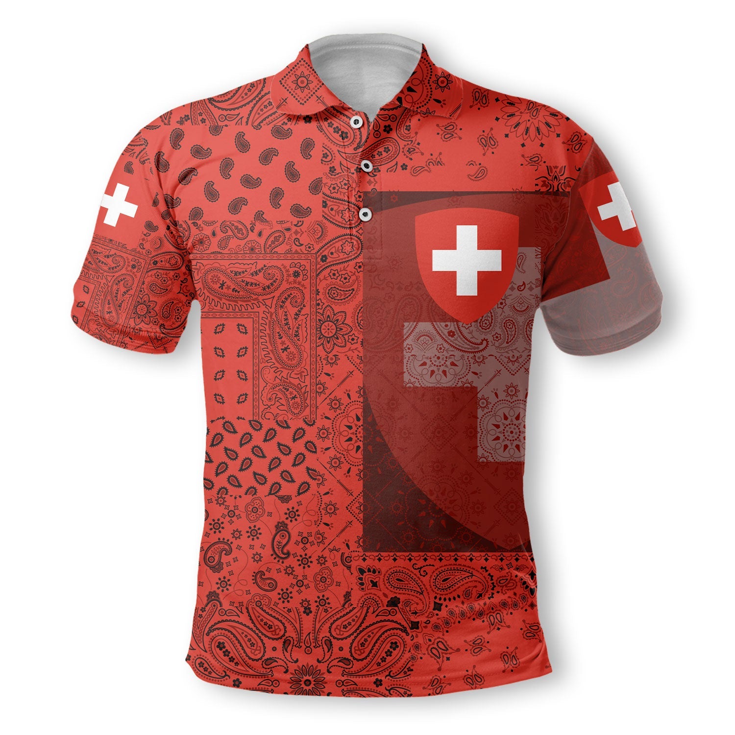 Switzerland Polo Shirt Paisley Flag And Skull Style 2