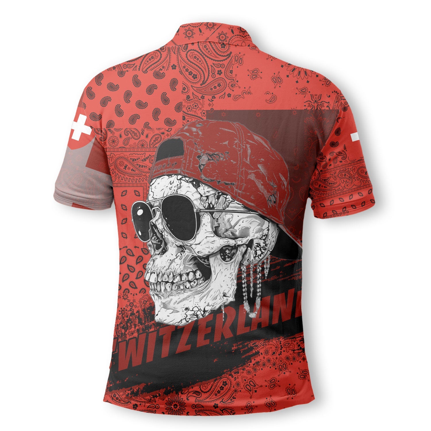 Switzerland Polo Shirt Paisley Flag And Skull Style 3