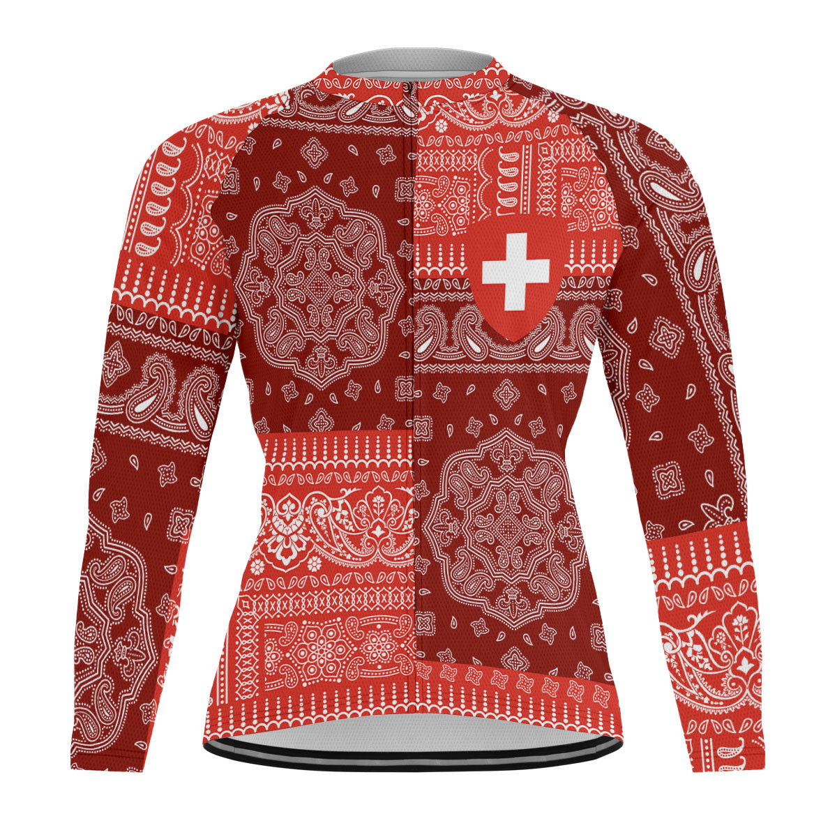 Switzerland Raglan Men Cycling Jersey Long Sleeve Flag And Paisley Basic Style 1