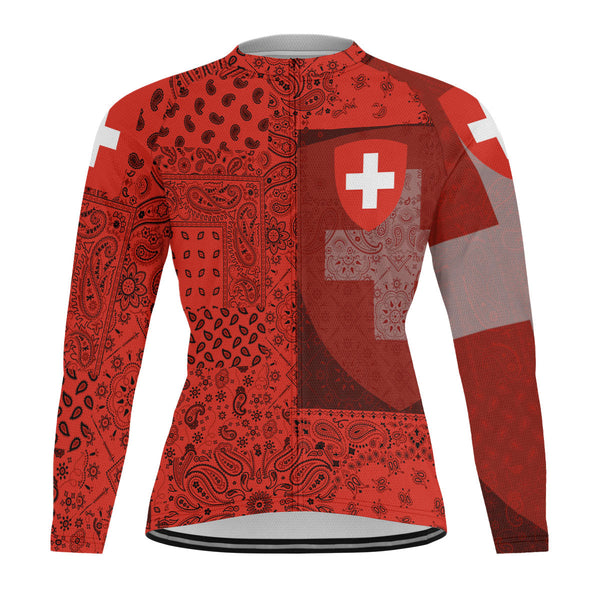 Switzerland Raglan Men Cycling Jersey Long Sleeve Paisley Flag And Skull Style 1