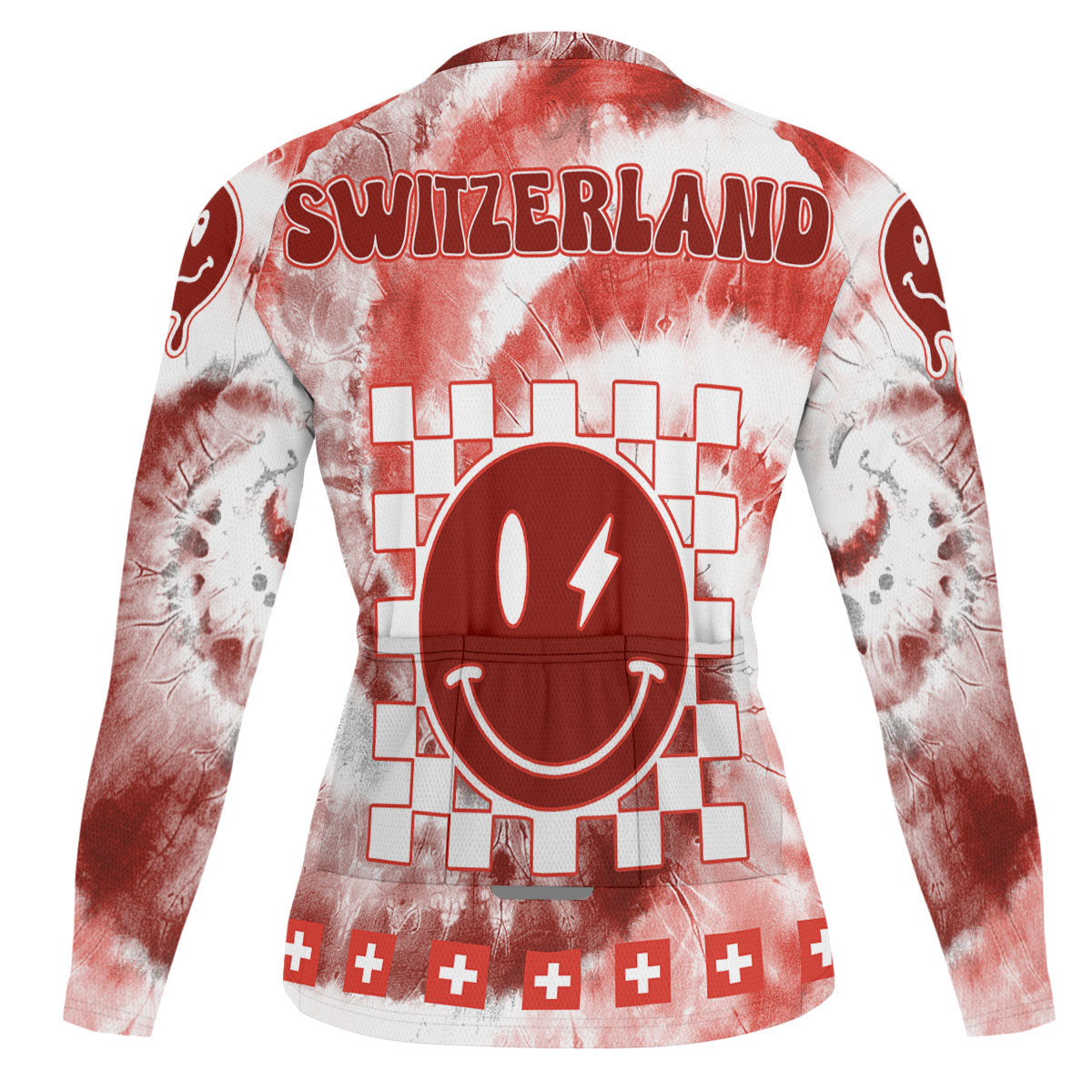 Switzerland Raglan Men Cycling Jersey Long Sleeve Custom Tie Dye Style 1