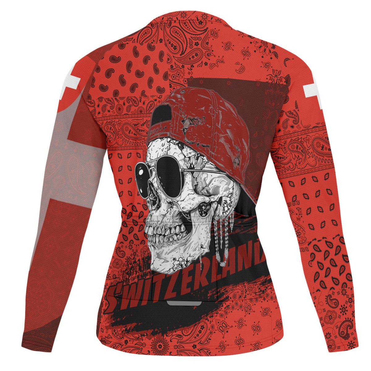 Switzerland Raglan Men Cycling Jersey Long Sleeve Paisley Flag And Skull Style 2