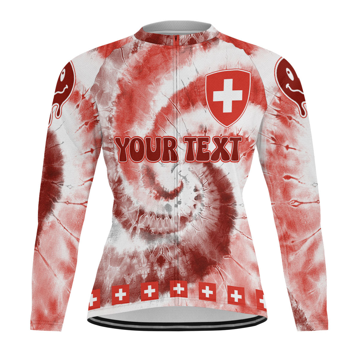 Switzerland Raglan Men Cycling Jersey Long Sleeve Custom Tie Dye Style 2