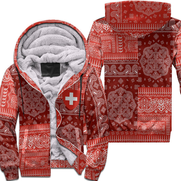 Switzerland Sherpa Hoodie Flag And Paisley Basic Style 1