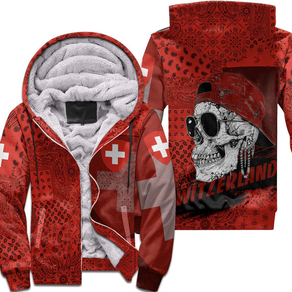 Switzerland Sherpa Hoodie Paisley Flag And Skull Style 1