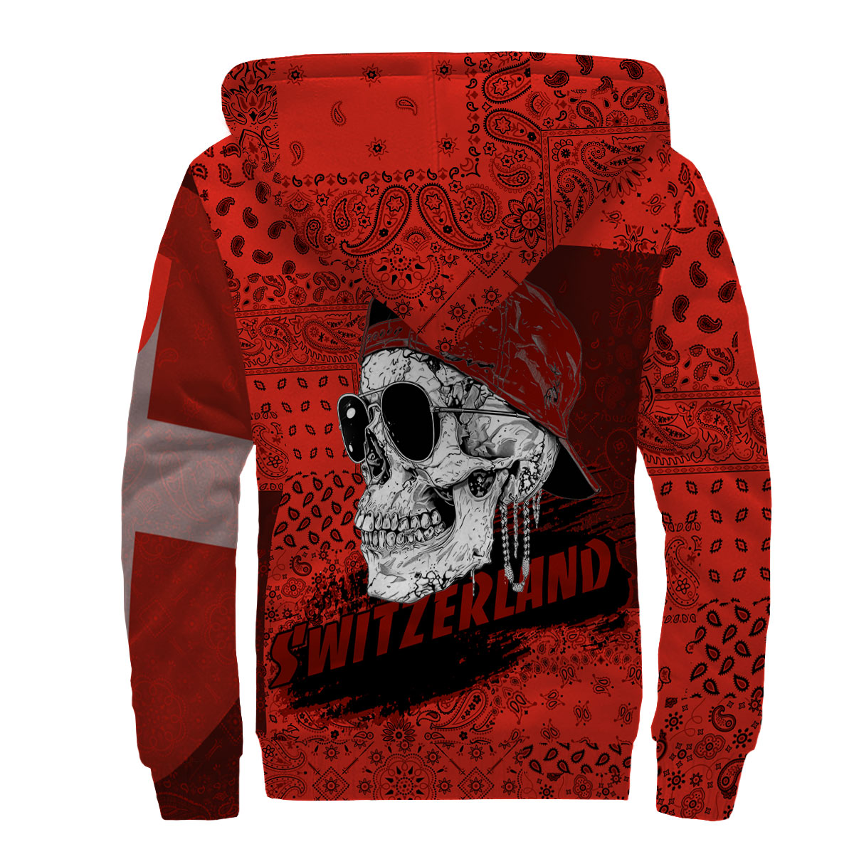 Switzerland Sherpa Hoodie Paisley Flag And Skull Style 2